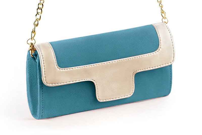 Pochette habillée femme pour cérémonie bleu canard et or - Vue avant