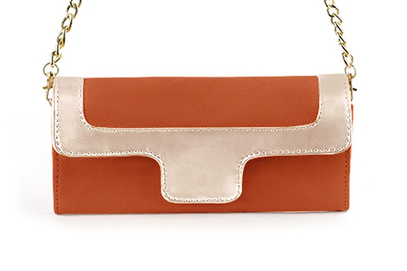 Pochette habillée femme pour cérémonie orange corail et or - Vue de profil