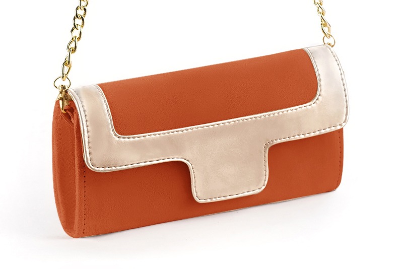Pochette habillée femme pour cérémonie orange corail et or - Vue avant