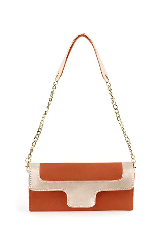 Pochette habillée femme pour cérémonie orange corail et or - Vue du dessus
