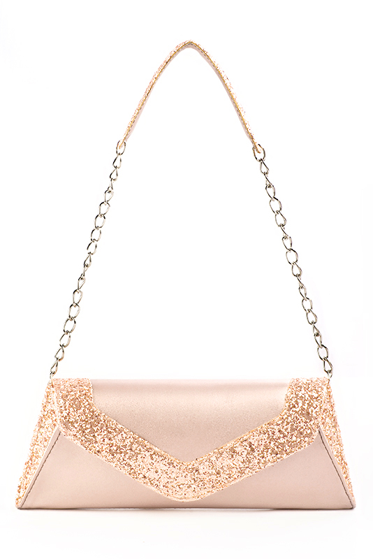 Pochette femme habillée  rose poudré pour mariage, cérémonies et soirées. 
            Personnalisation. Vue du dessus - Florence KOOIJMAN