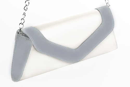 Pochette femme habillée  blanc pur et gris souris pour mariage, cérémonies et soirées. 
            Personnalisation Vue avant - Florence KOOIJMAN