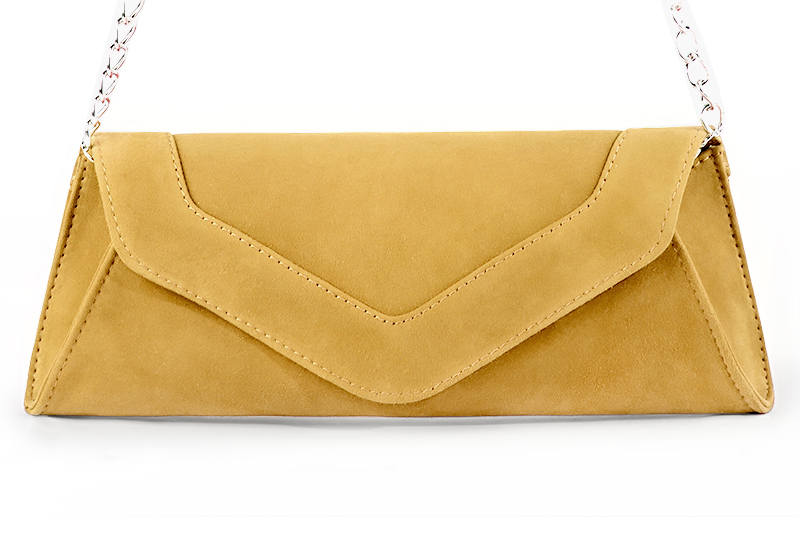 Pochette femme habillée jaune ocre pour mariage, cérémonies et soirées.
Personnalisation. Vue de profil - Florence KOOIJMAN