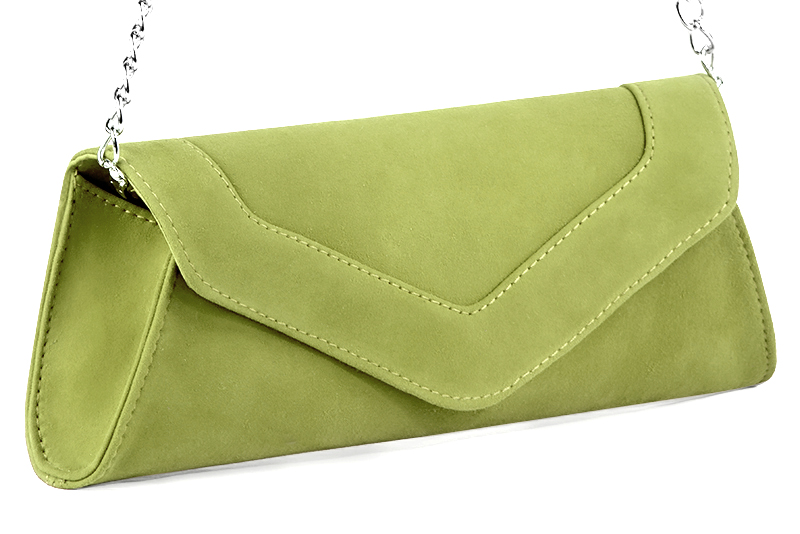 Pochette femme habillée  vert pistache pour mariage, cérémonies et soirées. 
            Personnalisation Vue avant - Florence KOOIJMAN