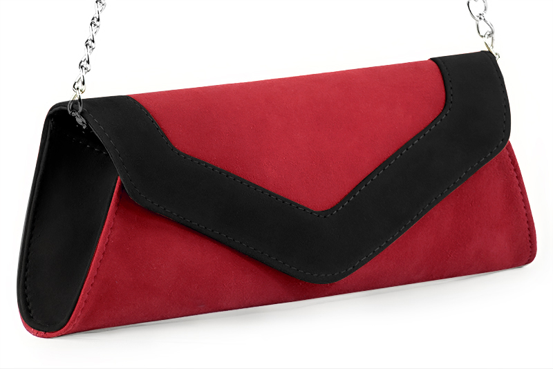 Pochette femme habillée  rouge carmin et noir mat pour mariage, cérémonies et soirées. 
            Personnalisation Vue avant - Florence KOOIJMAN