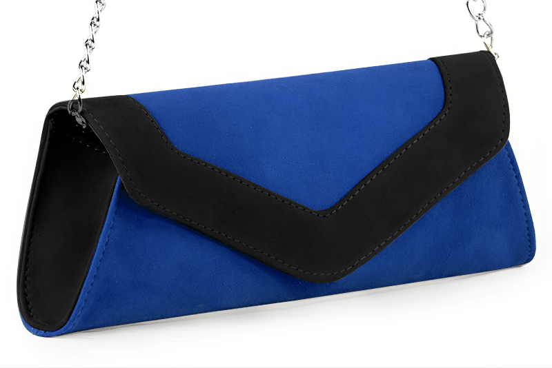 Pochette femme habillée  bleu électrique et noir mat pour mariage, cérémonies et soirées. 
            Personnalisation Vue avant - Florence KOOIJMAN