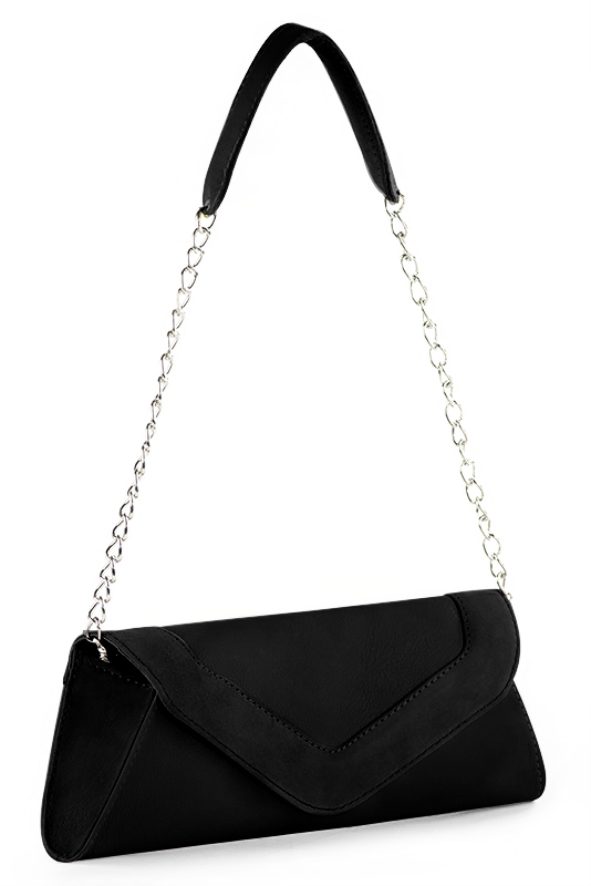 Pochette femme mariage cérémonie cuir noir mat - Vue porté