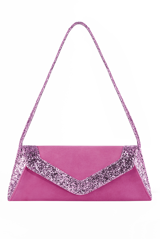 Pochette habillée femme pour cérémonie rose pivoine et rose pétunia - Vue du dessus