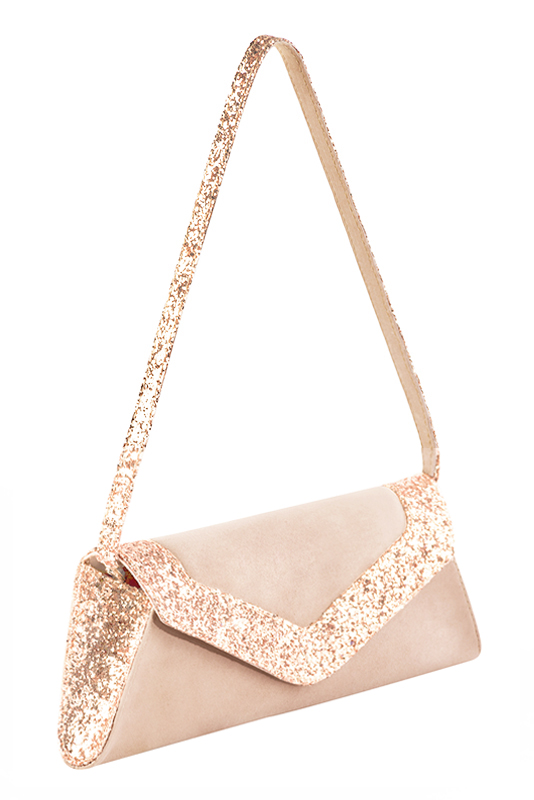 Pochette femme habillée  rose poudré pour mariage, cérémonies et soirées. 
            Personnalisation. Vue du dessus - Florence KOOIJMAN