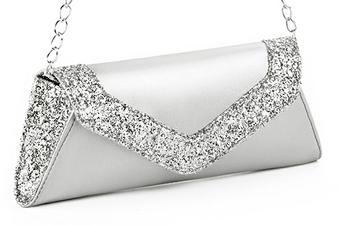 Pochette femme mariage cérémonie en cuir argent - Vue avant