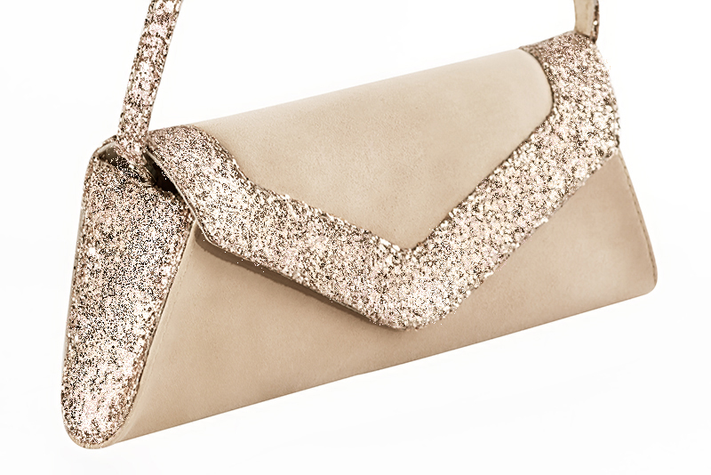 Pochette femme mariage cérémonie en cuir blanc ivoire et or - Vue avant
