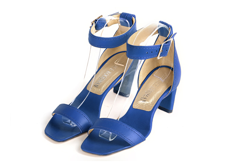Pochette femme mariage cérémonie en cuir bleu électrique et blanc ivoire - Vue arrière