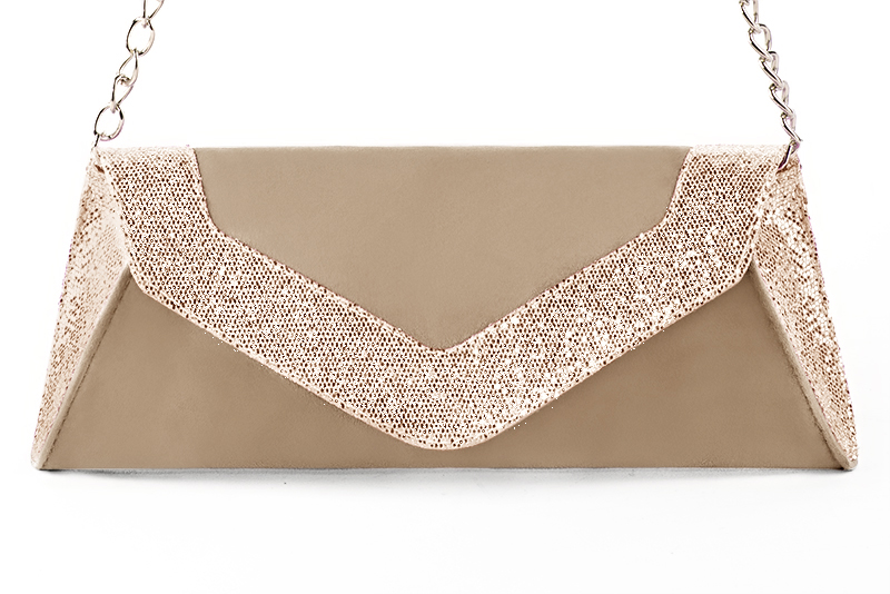 Pochette femme mariage cérémonie en cuir beige biscuit et rose poudré - Vue de profil