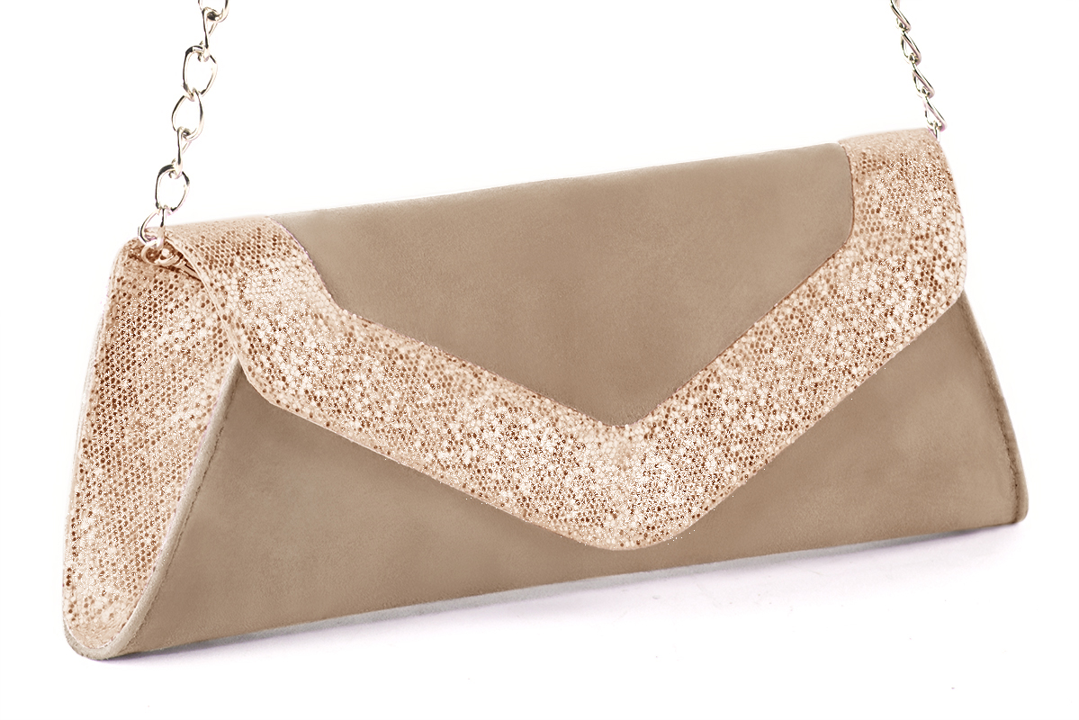 Pochette femme mariage cérémonie en cuir beige biscuit et rose poudré - Vue avant