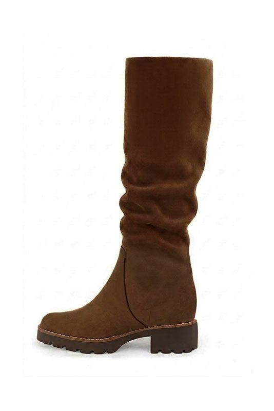 Bottes cavalière habillées femme sur mesure en cuir marron ébène à semelle en gomme et bout rond - Vue arrière