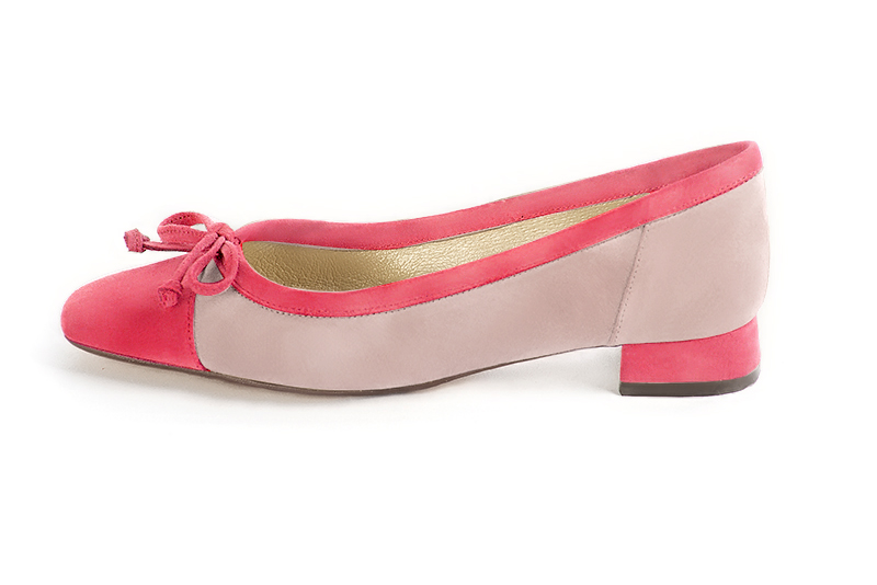 Chaussure femme plate : Ballerine avec un petit talon haut de gamme couleur rose camélia. Choix des talons - Florence KOOIJMAN