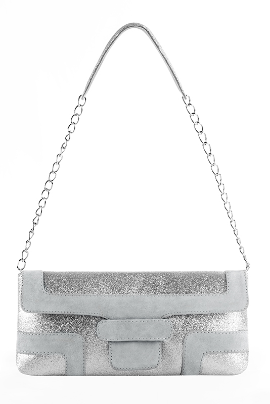 Sandale femme : Sandale soirées et cérémonies couleur argent platine et gris perle. Bout rond. Talon très haut fin. Plateforme à l'avant. Vue porté - Florence KOOIJMAN