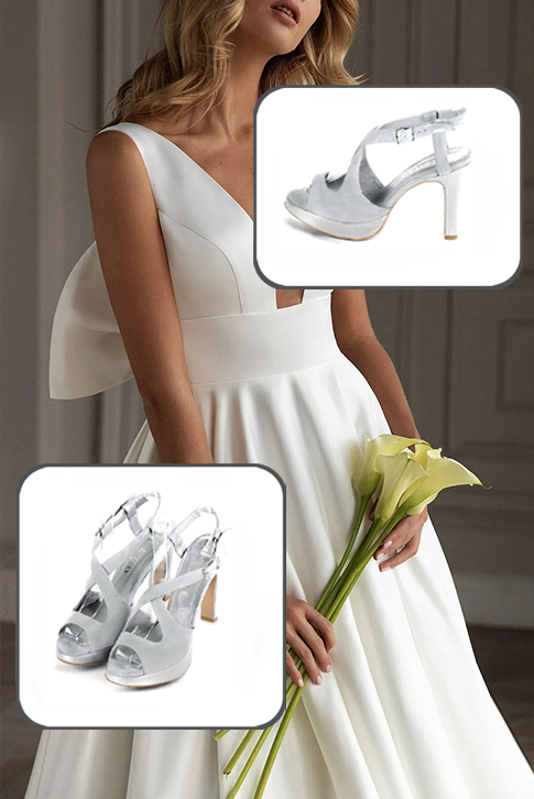 Sandales habillées femme brides croisées arrière ouvert cuir gris perle et argent à  et  - Vue du dessus