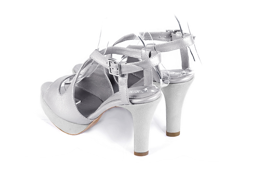 Sandales habillées femme brides croisées arrière ouvert cuir argent et gris perle à  et  - Vue arrière