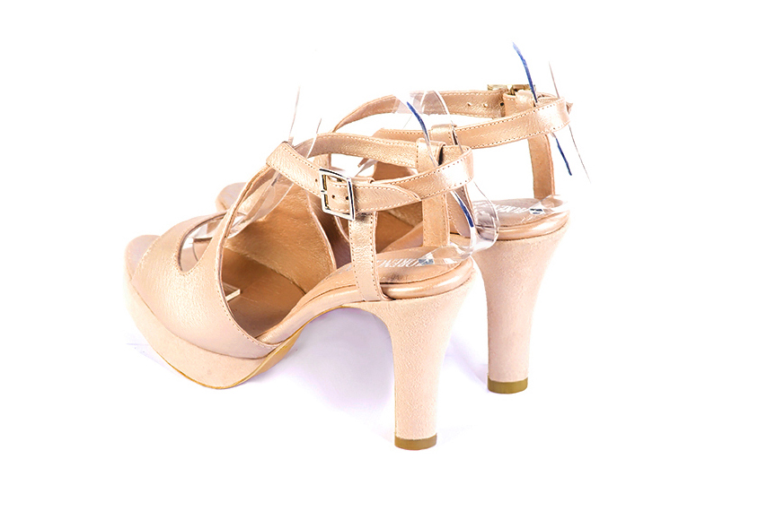 Sandales habillées femme brides croisées arrière ouvert cuir rose poudré à  et  - Vue arrière
