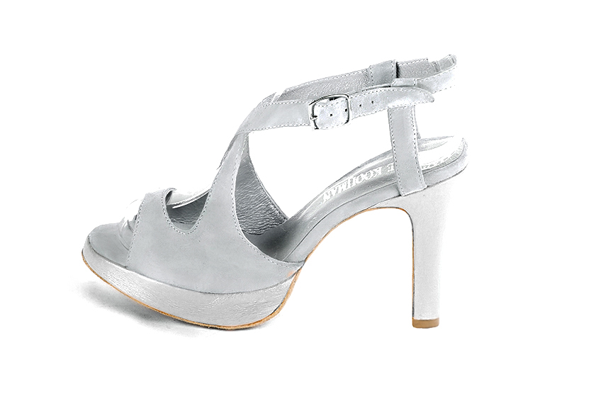 Sandales habillées femme brides croisées arrière ouvert cuir gris perle et argent à  et  - Vue de profil