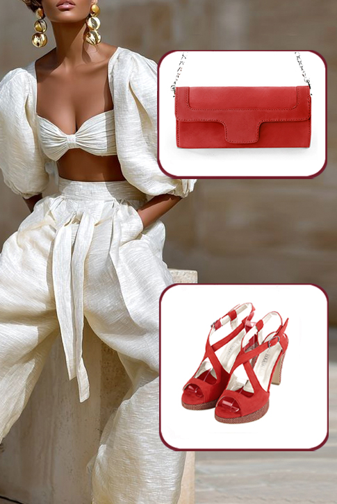 Sandales habillées femme brides croisées arrière ouvert cuir rouge coquelicot à talon fin de 10.5 cm avec une plateforme de 2 cm à l'avant et bout rond - Vue porté