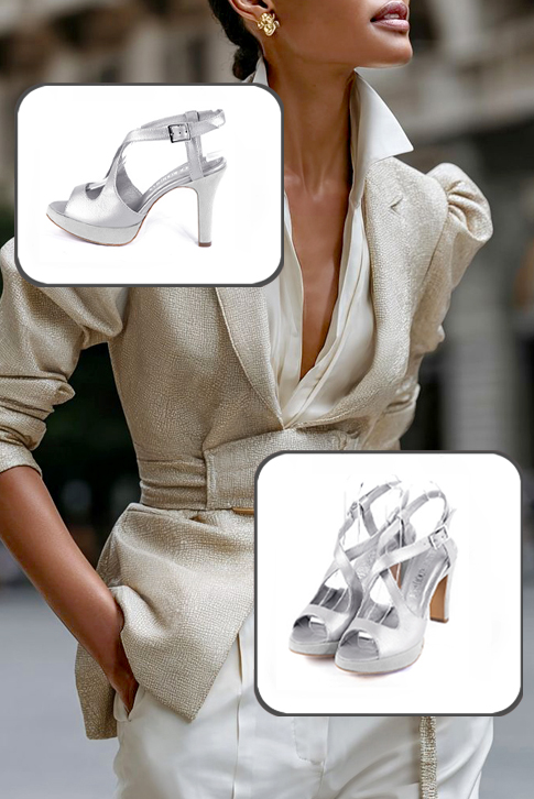 Sandales habillées femme brides croisées arrière ouvert en cuir argent et gris perle à  et  - Vue du dessus