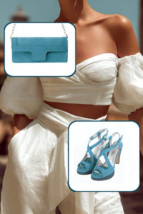 Sandales habillées femme brides croisées arrière ouvert cuir bleu canard à talon fin de 10.5 cm avec une plateforme de 2 cm à l'avant et bout rond - Vue porté