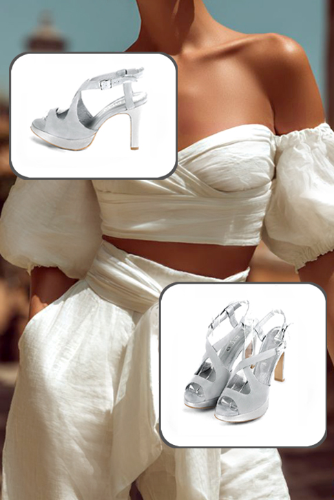 Sandales habillées femme brides croisées arrière ouvert cuir gris perle et argent à  et  - Vue du dessus