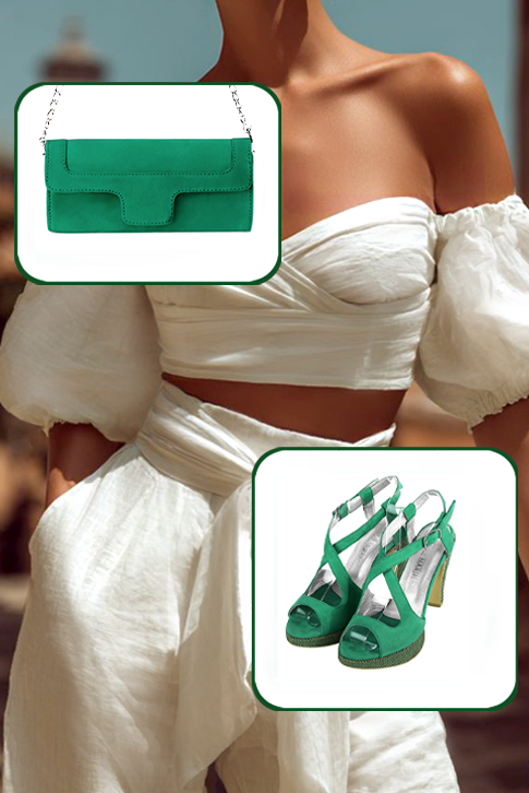 Sandales habillées femme brides croisées arrière ouvert cuir vert émeraude à talon fin de 10.5 cm avec une plateforme de 2 cm à l'avant et bout rond - Vue porté