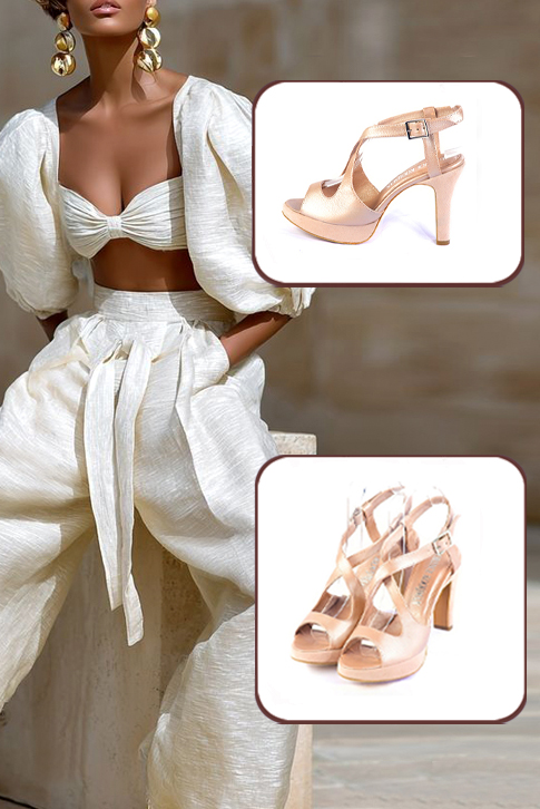Sandales habillées femme brides croisées arrière ouvert cuir rose poudré à  et  - Vue du dessus