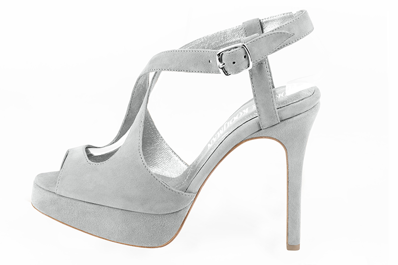 Sandales élégantes et raffinées pour soirées et cérémonies, coloris gris perle. Bout rond. Très haut. Talon fin. Plateforme à l'avant. Cérémonie, soirée, cocktail, évènementiel. Personnalisation : Choix des cuirs, 
                des couleurs et des talons. Petites et grandes pointures. - Florence KOOIJMAN