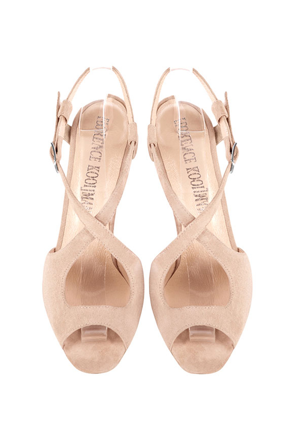 Sandales habillées femme brides croisées arrière ouvert cuir rose poudré à talon fin de 8.5 cm et bout rond - Vue du dessus