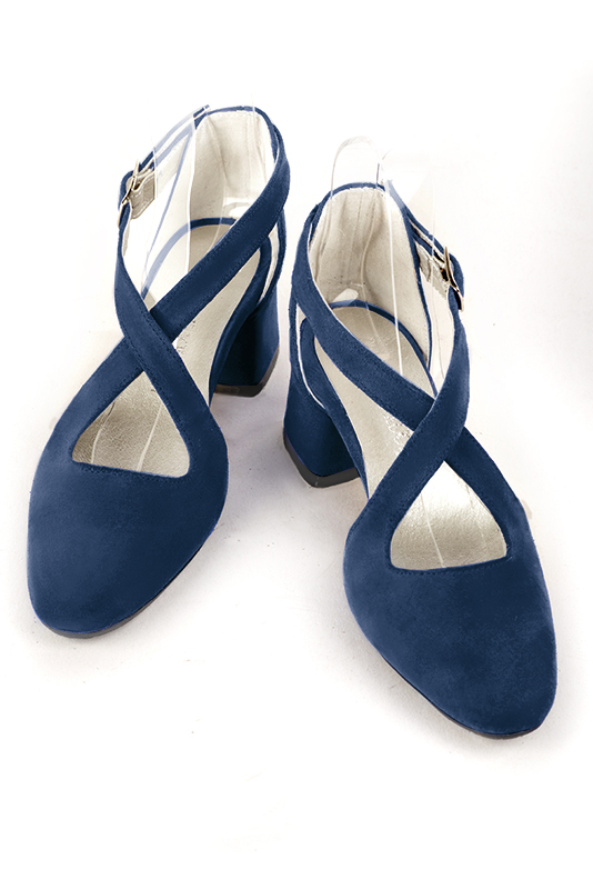 Chaussures brides croisées femme ouvertes sur les côtés bleu marine. .  - Vue du dessus