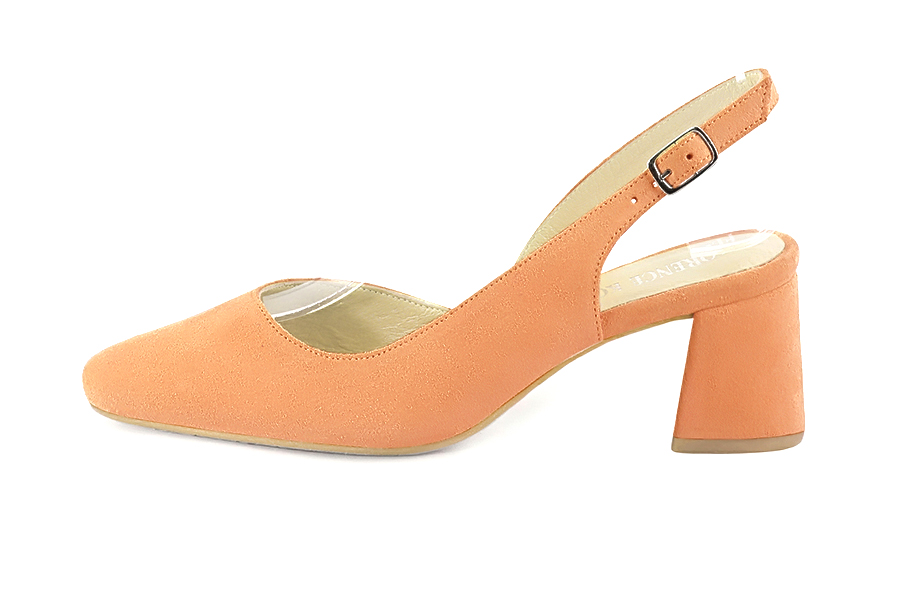 Escarpins habillés bride arrière cuir orange curcuma à talon évasé de 6 cm et bout rond - Vue de profil
