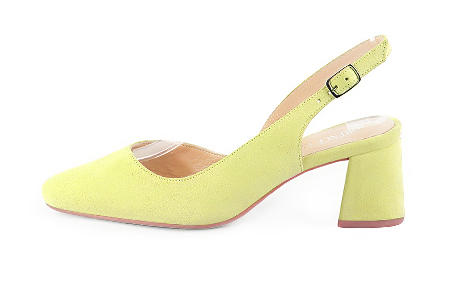 Escarpins habillés bride arrière cuir vert pistache à talon évasé de 6 cm et bout rond - Vue de profil