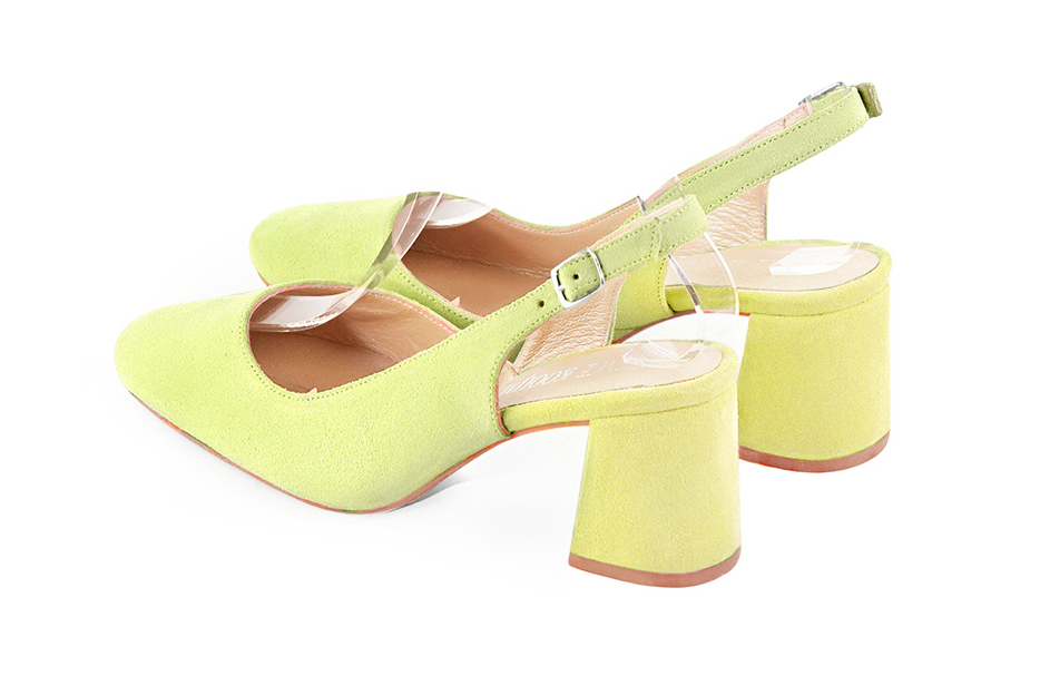 Escarpins habillés bride arrière cuir vert pistache à talon évasé de 6 cm et bout rond - Vue arrière