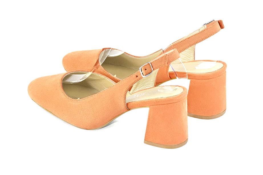 Escarpins habillés bride arrière cuir orange curcuma à talon évasé de 6 cm et bout rond - Vue arrière