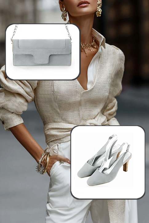 Escarpins habillés bride arrière cuir gris perle à talon trotteur de 8 cm et bout rond - Vue porté