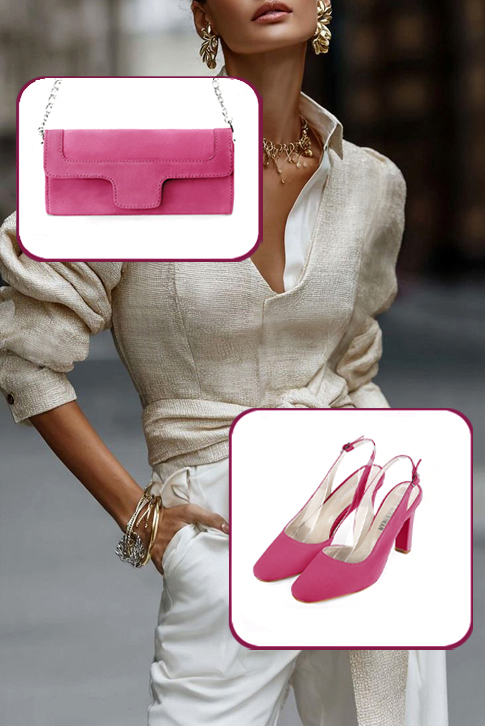 Escarpins habillés bride arrière cuir rose fuchsia à talon trotteur de 8 cm et bout rond - Vue porté
