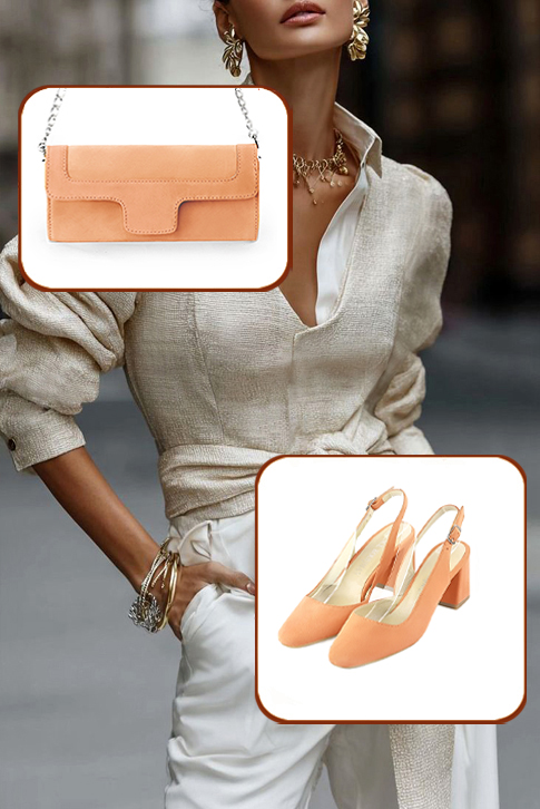 Escarpins habillés bride arrière cuir orange curcuma à talon évasé de 6 cm et bout rond - Vue du dessus
