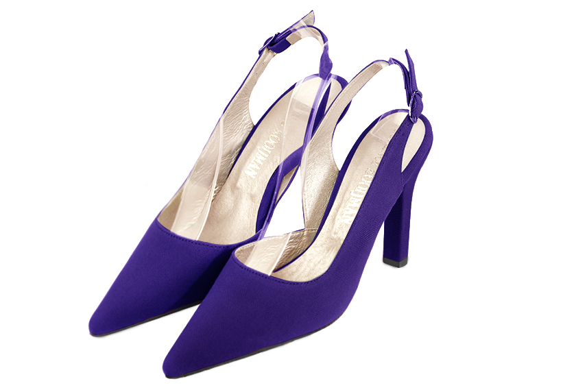 Chaussure femme à brides :  couleur violet outremer. Bout pointu. Talon très haut fin Vue avant - Florence KOOIJMAN