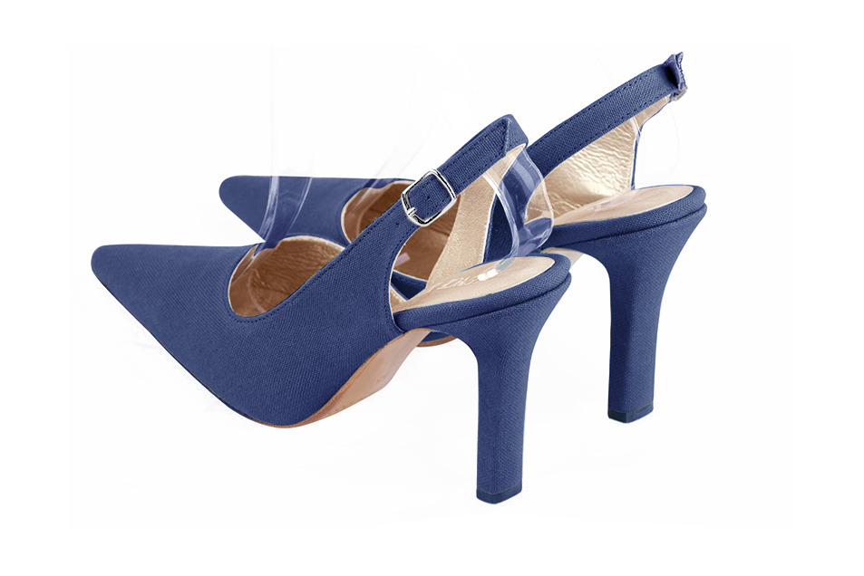 Chaussure femme à brides :  couleur bleu indigo. Bout pointu. Talon très haut fin. Vue arrière - Florence KOOIJMAN