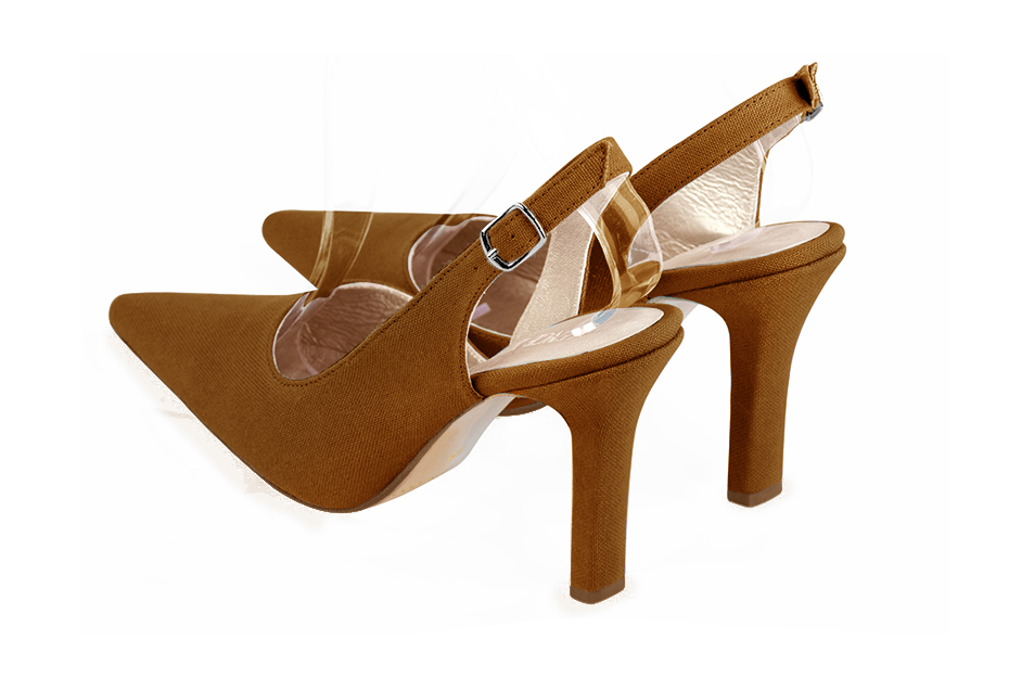 Chaussure femme à brides :  couleur marron caramel. Bout pointu. Talon très haut fin. Vue arrière - Florence KOOIJMAN