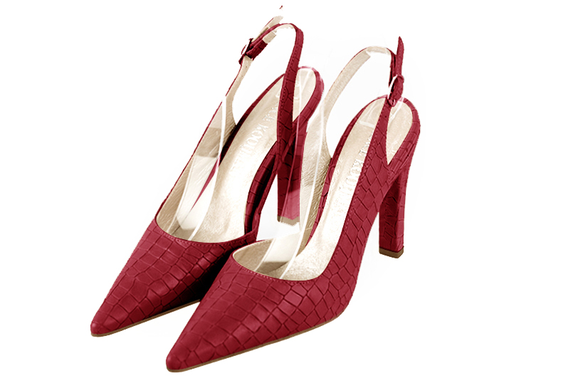 Chaussure femme à brides :  couleur rouge carmin. Bout pointu. Talon très haut fin Vue avant - Florence KOOIJMAN