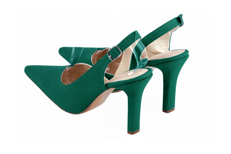 Chaussure femme à brides :  couleur vert émeraude. Bout pointu. Talon très haut fin. Vue arrière - Florence KOOIJMAN