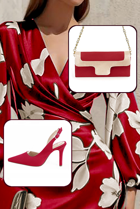 Escarpins bride arrière rouge carmin. Bout pointu. Talon fin de 9.5 cm - Vue du dessus