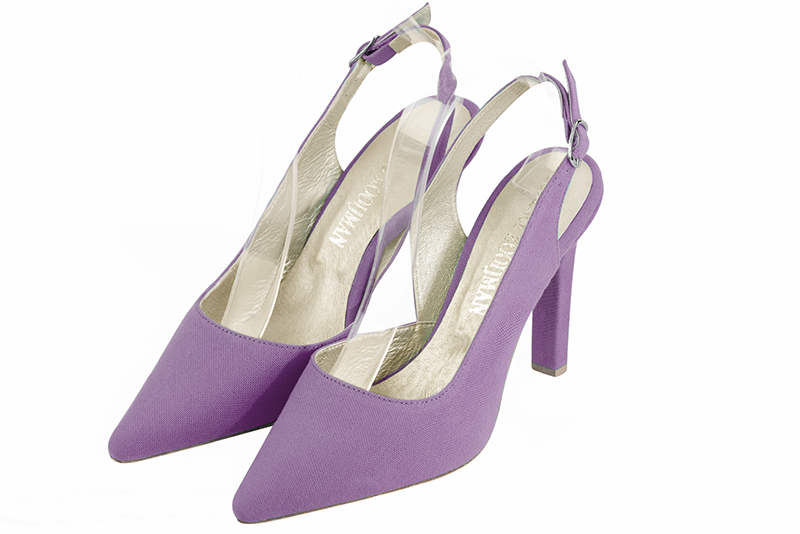 Chaussure femme à brides :  couleur violet améthyste. Bout pointu. Talon haut fin Vue avant - Florence KOOIJMAN