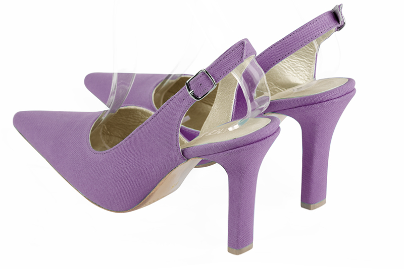 Chaussure femme à brides :  couleur violet améthyste. Bout pointu. Talon haut fin. Vue arrière - Florence KOOIJMAN