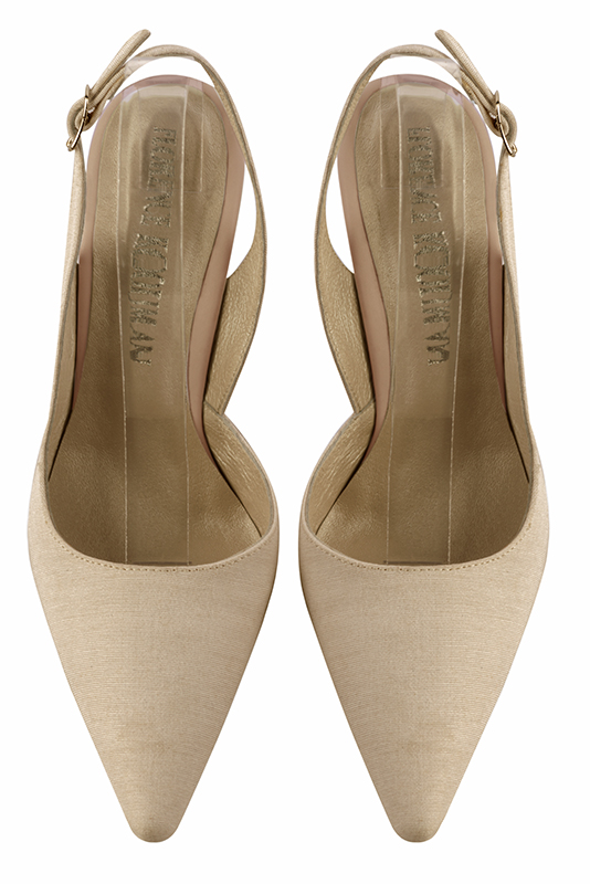 Chaussure femme à brides :  couleur beige sahara. Bout pointu. Talon haut trotteur. Vue du dessus - Florence KOOIJMAN